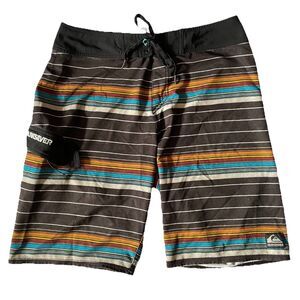 RARE VINTAGE QUICKSILVER Sample Board Shorts Stripes Sz 32 11" inseam